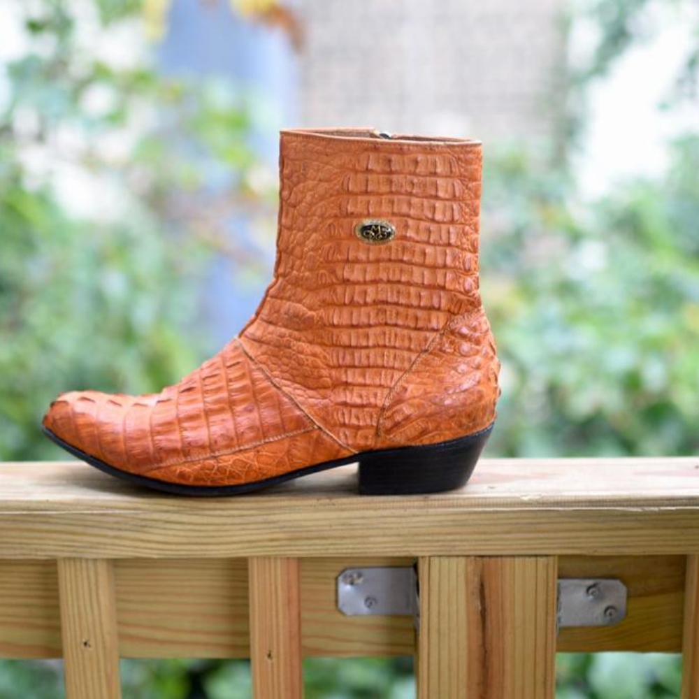 Men's Orange Croc-Texture Cowboy Boots - Picture 9 of 12